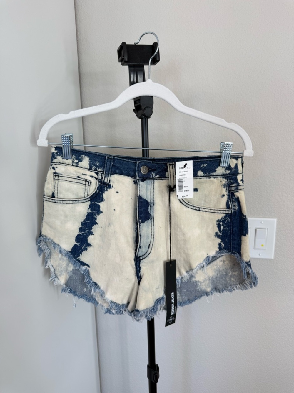Bleached Denim Frayed Hem Shorts - Blue/White